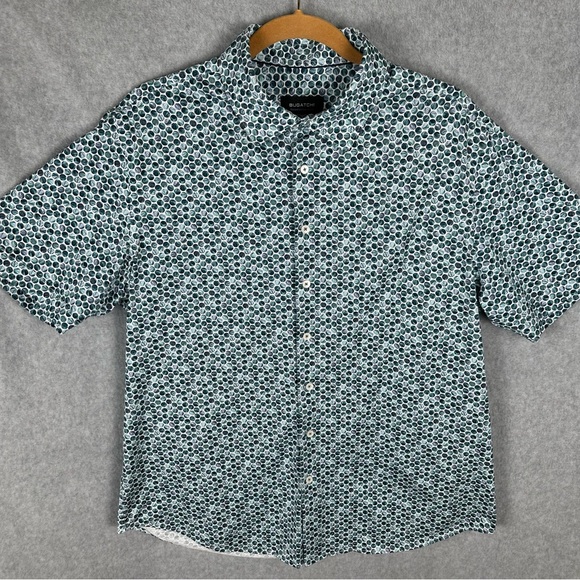 BUGATCHI Shirt Men XL 8-Way Stretch Oooh Cotton Tech Button Down Geometric Print - Picture 1 of 16